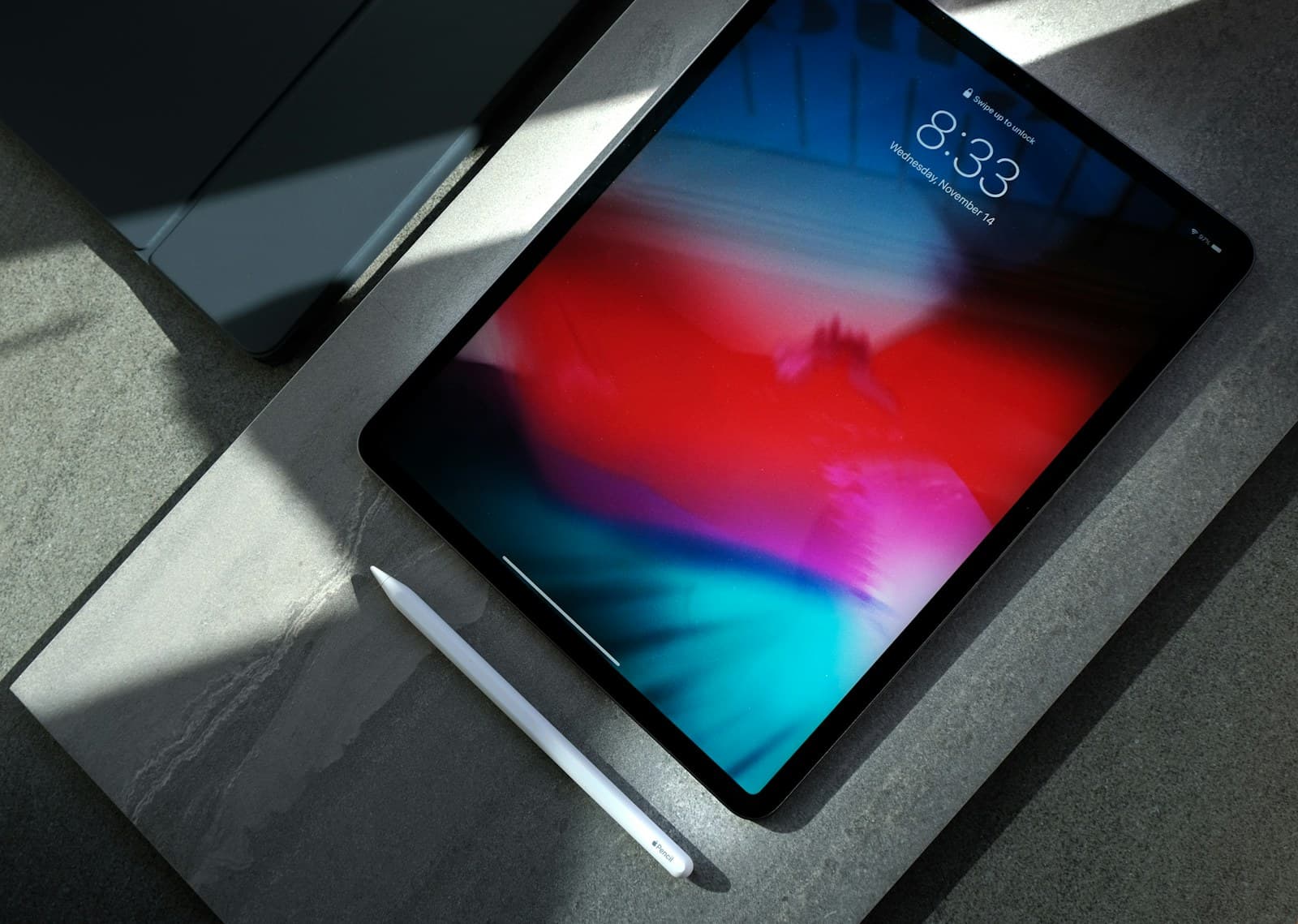 Tablet positioned on a service counter